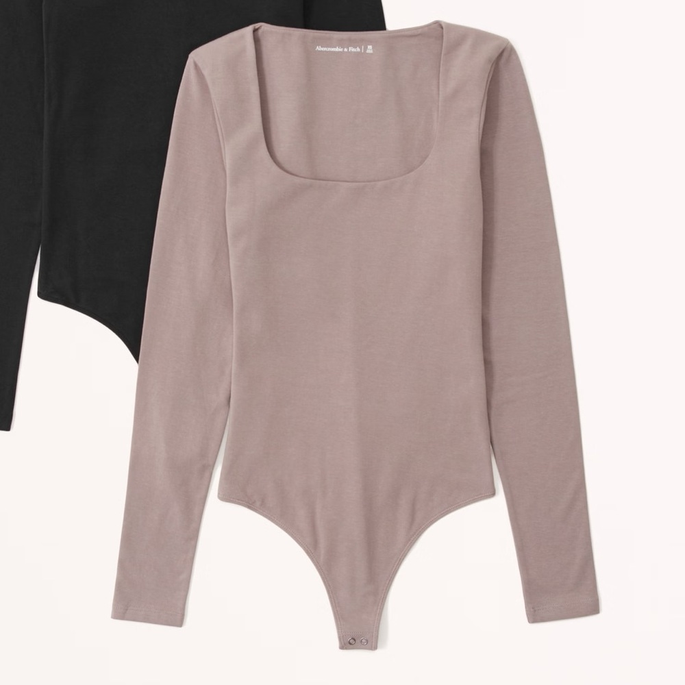 Abercrombie taupe long sleeve square neck bodysuit